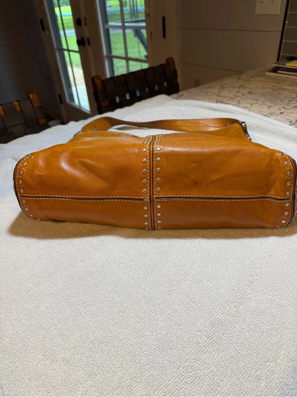 Michael Kors Cognac Leather Stud-Trim Shoulder Bag